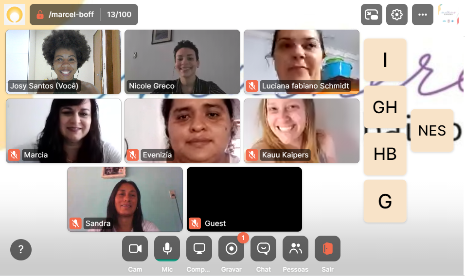 Vemos a captura de tela de um dos encontros em grupo promovido pelo programa Mulheres do Nosso Bairro.